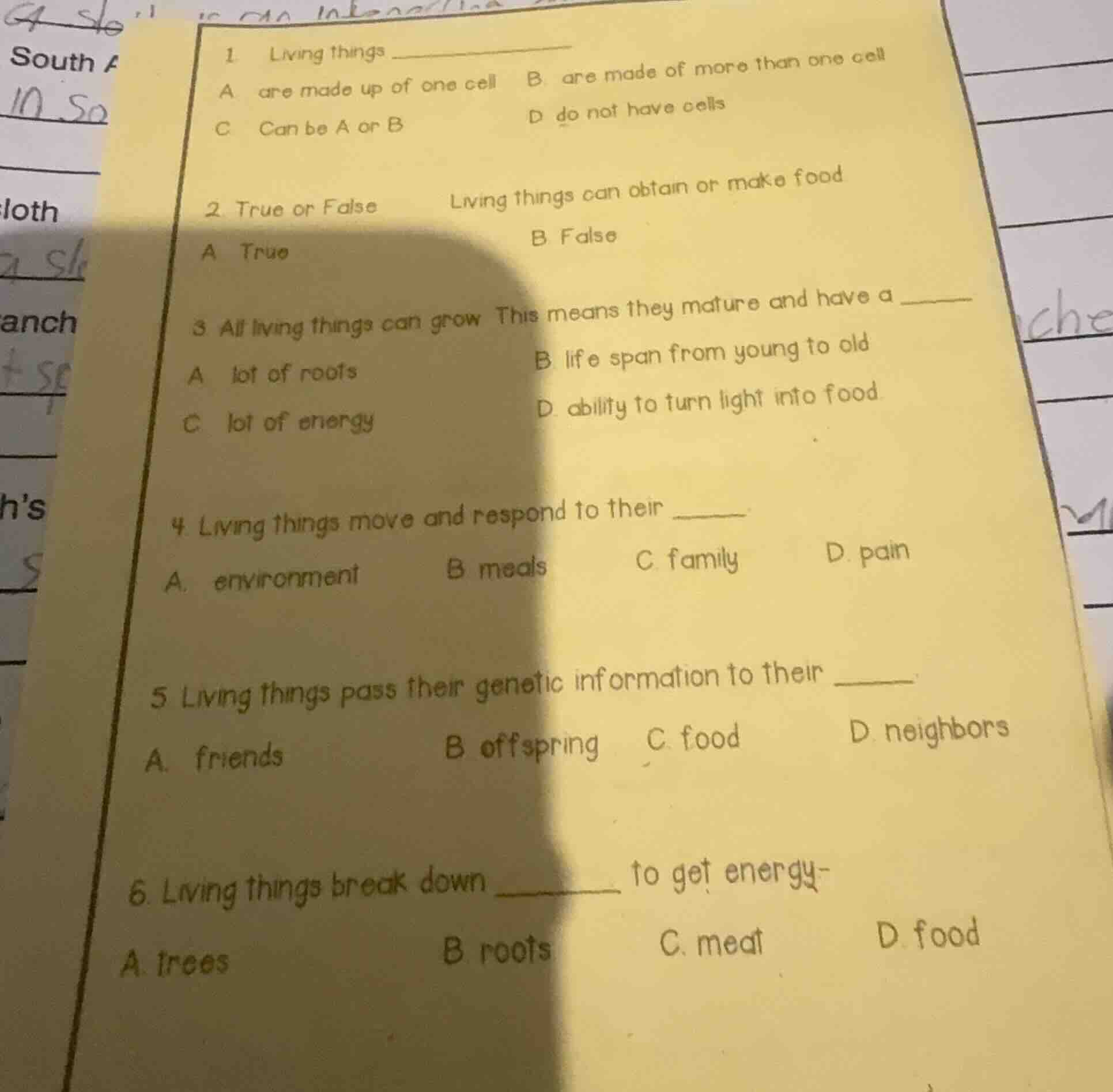 1 living things ______ a are made up of one cell b. are made of more th…