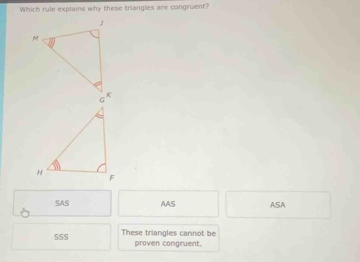 which rule explains why these triangles are congruent? sas aas asa sss …
