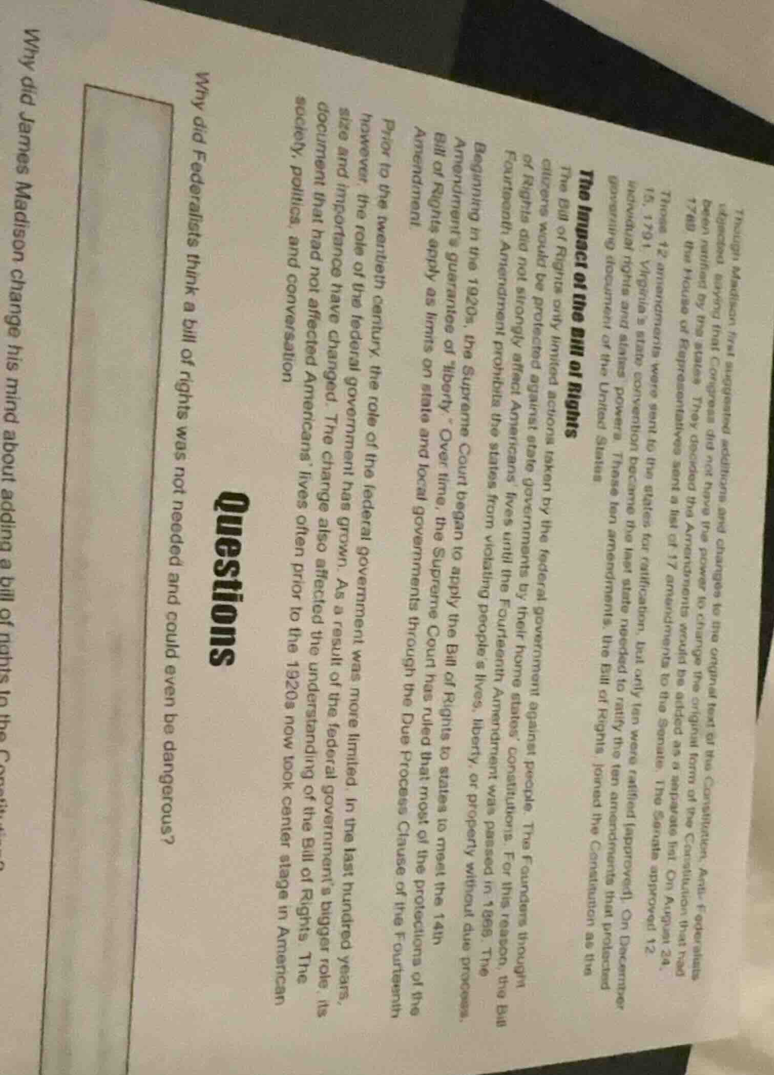 though madison first suggested additions and changes to the original te…