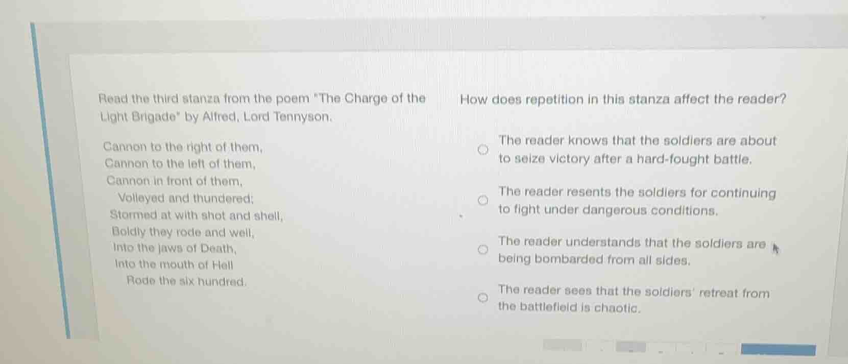 read the third stanza from the poem the charge of the light brigade by …