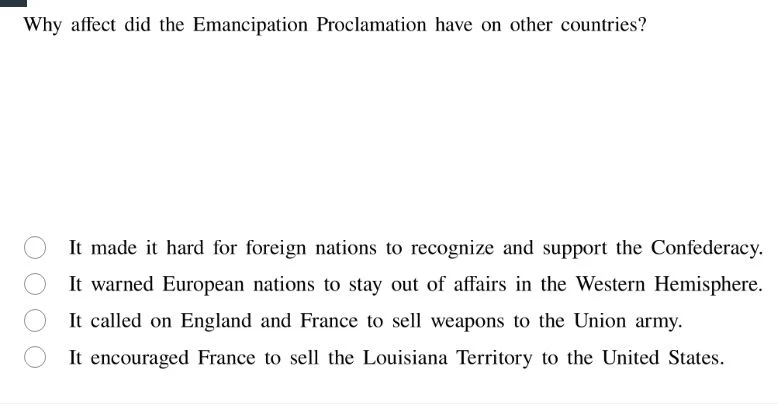 why affect did the emancipation proclamation have on other countries? i…