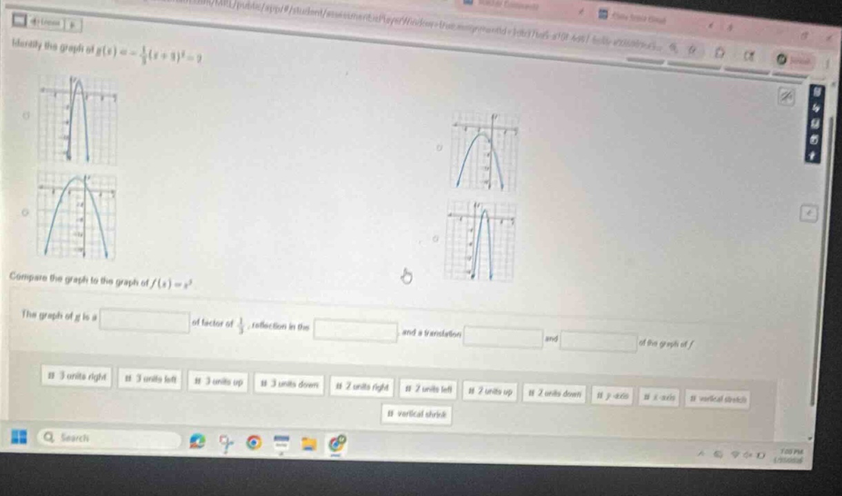 identify the graph of ( g(x) = -\frac{1}{3}(x + 3)^2 - 2 ) compare the …