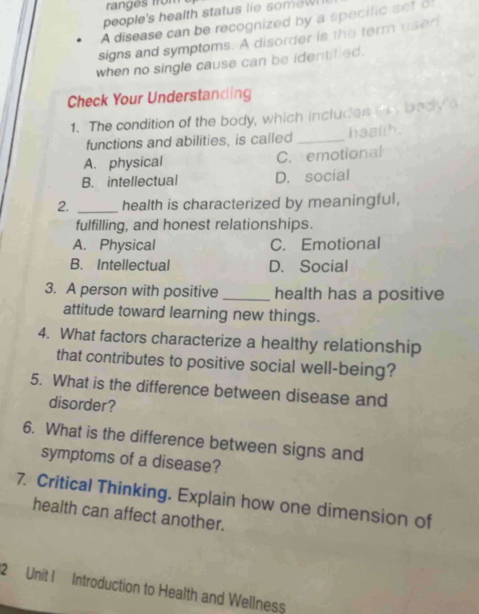 check your understanding 1. the condition of the body, which includes i…