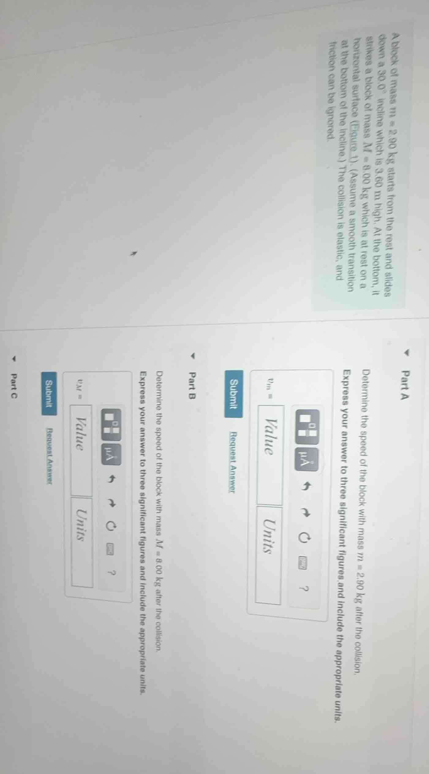 a block of mass m = 2.90 kg starts from rest and slides down a 30.0° in…