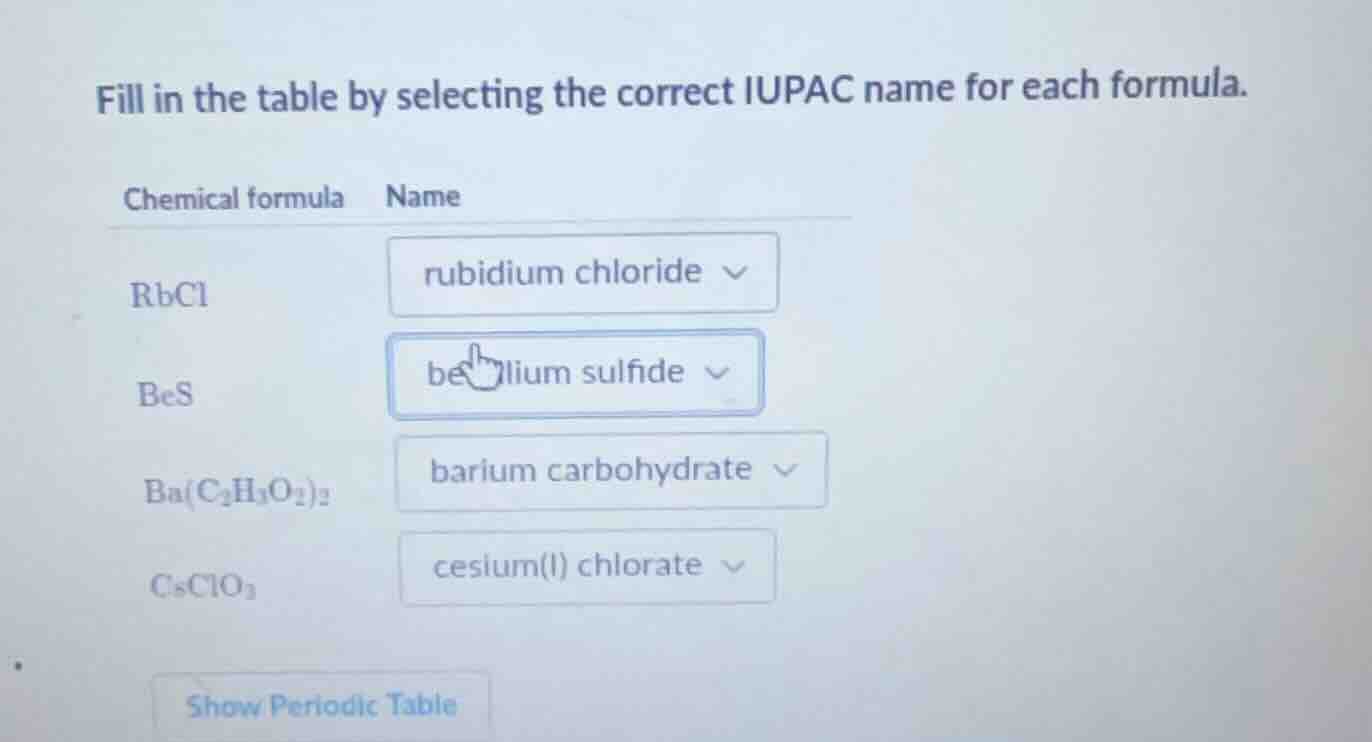 fill in the table by selecting the correct iupac name for each formula.…