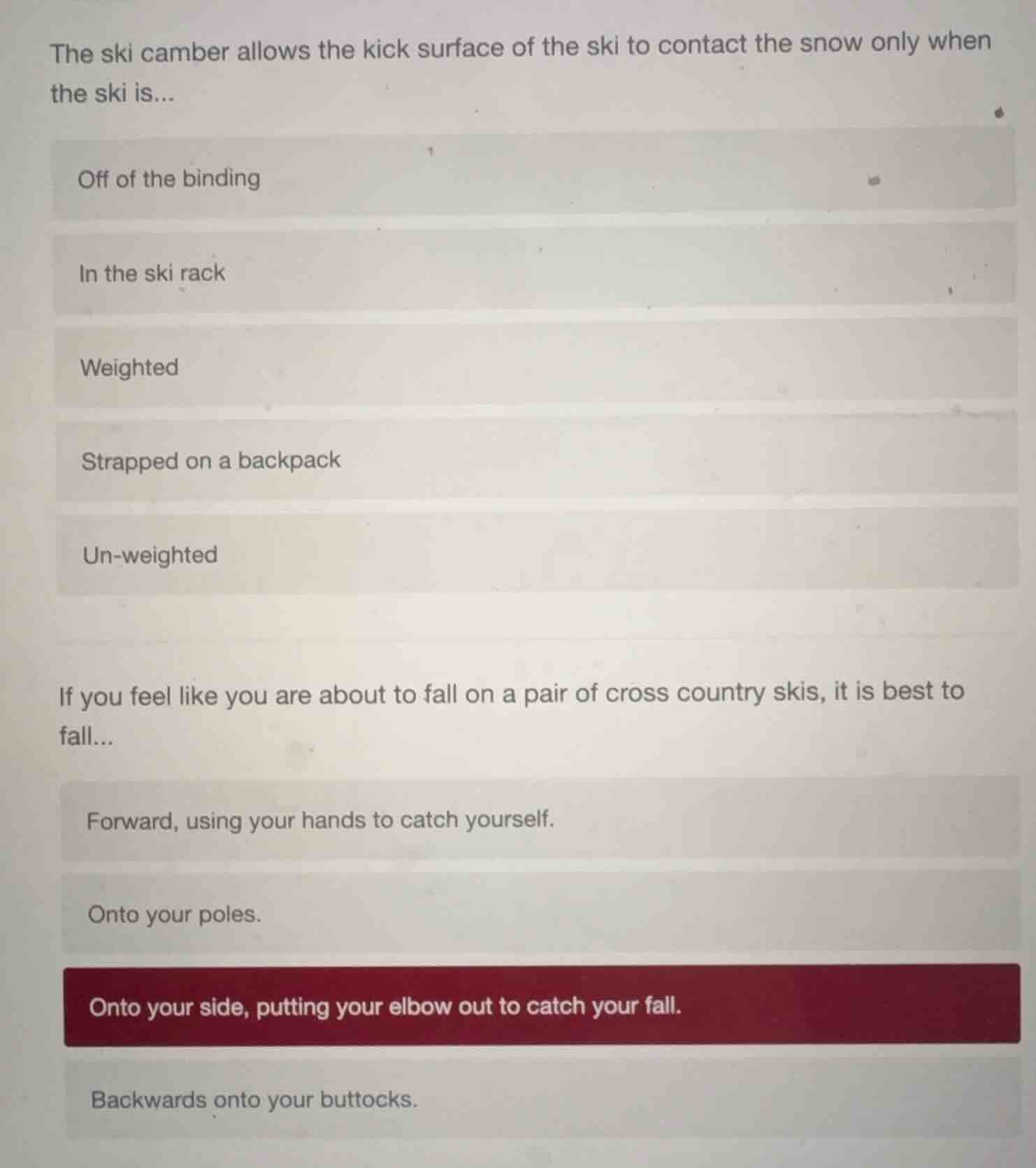 the ski camber allows the kick surface of the ski to contact the snow o…