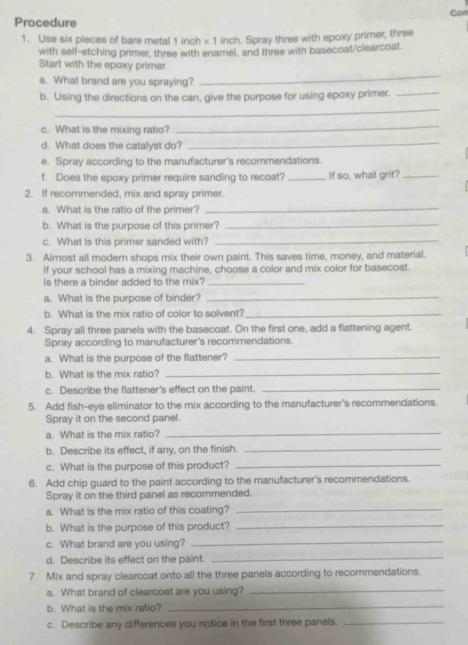 procedure 1. use six pieces of bare metal 1 inch × 1 inch. spray three …