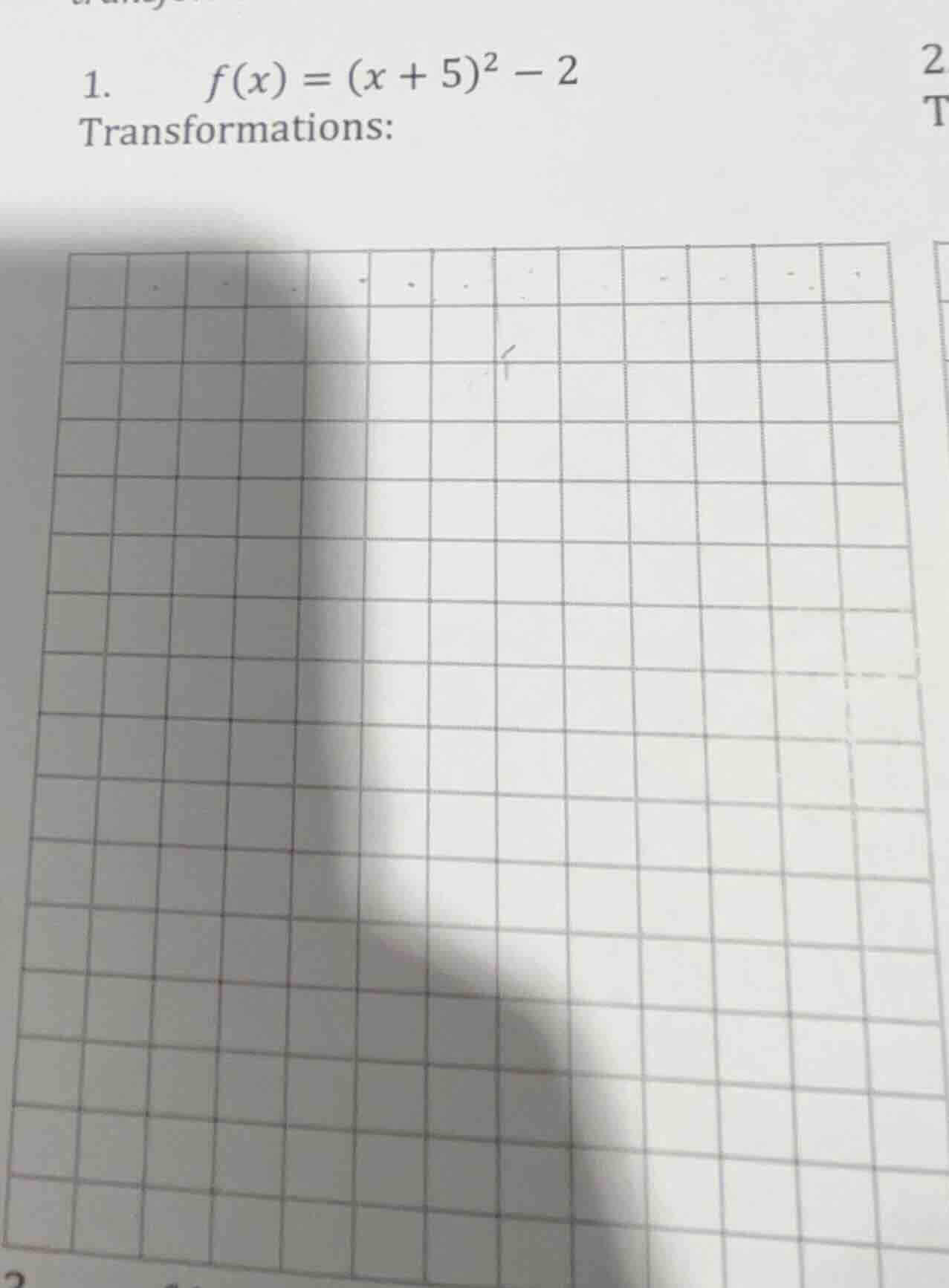 1. \\( f(x) = (x + 5)^2 - 2 \\)\ transformations: