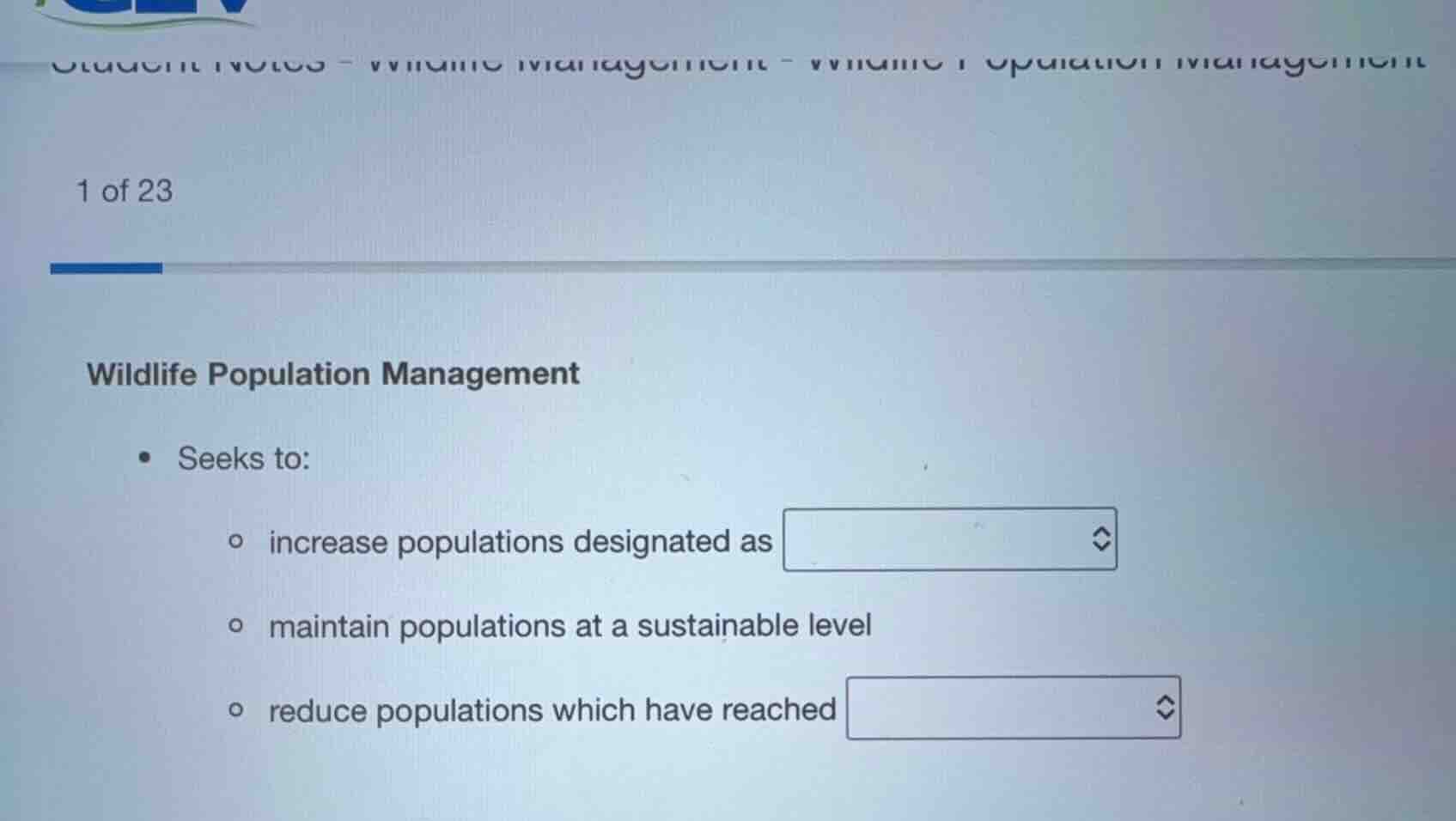 1 of 23 wildlife population management - seeks to: - increase populatio…