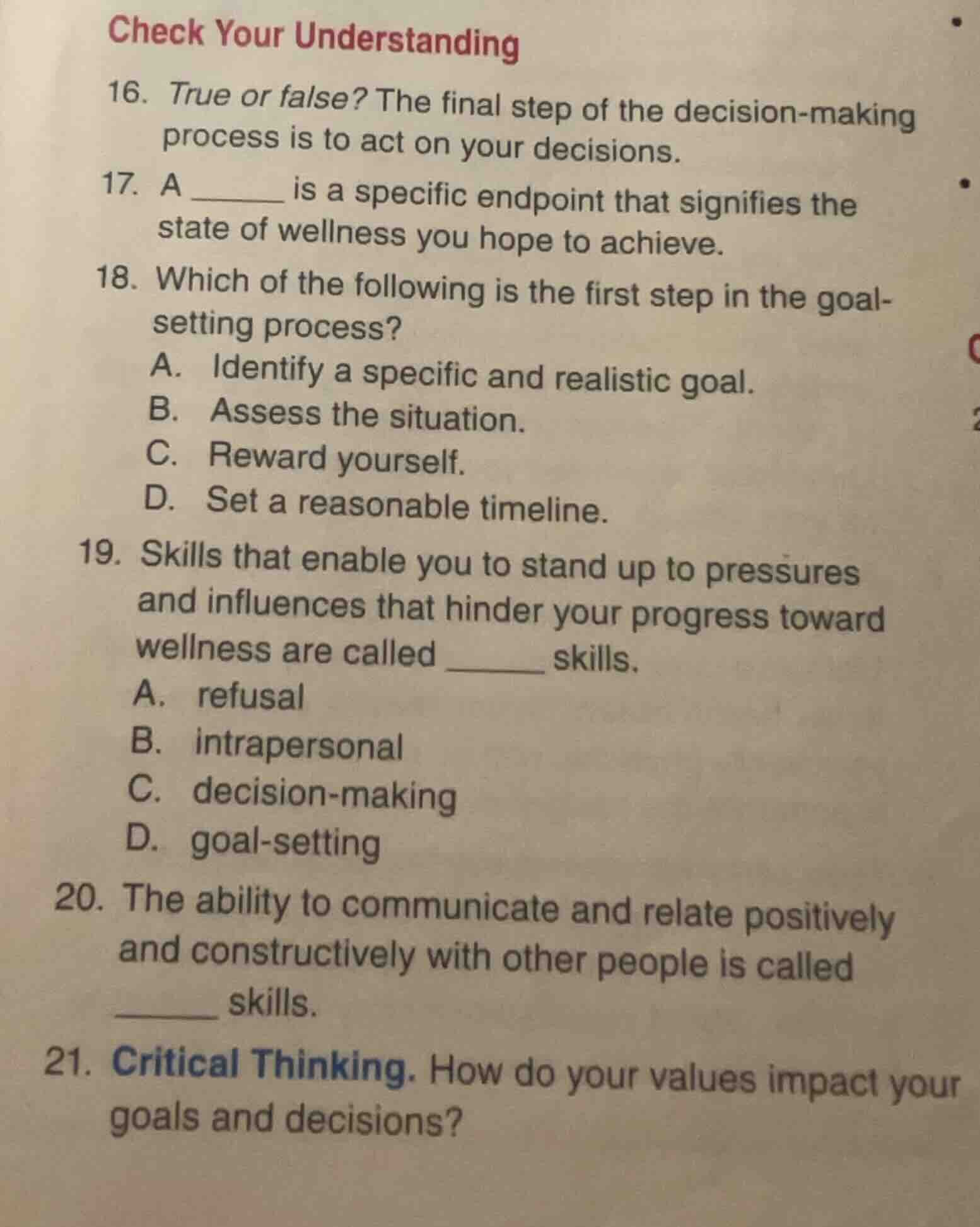 check your understanding 16. true or false? the final step of the decis…