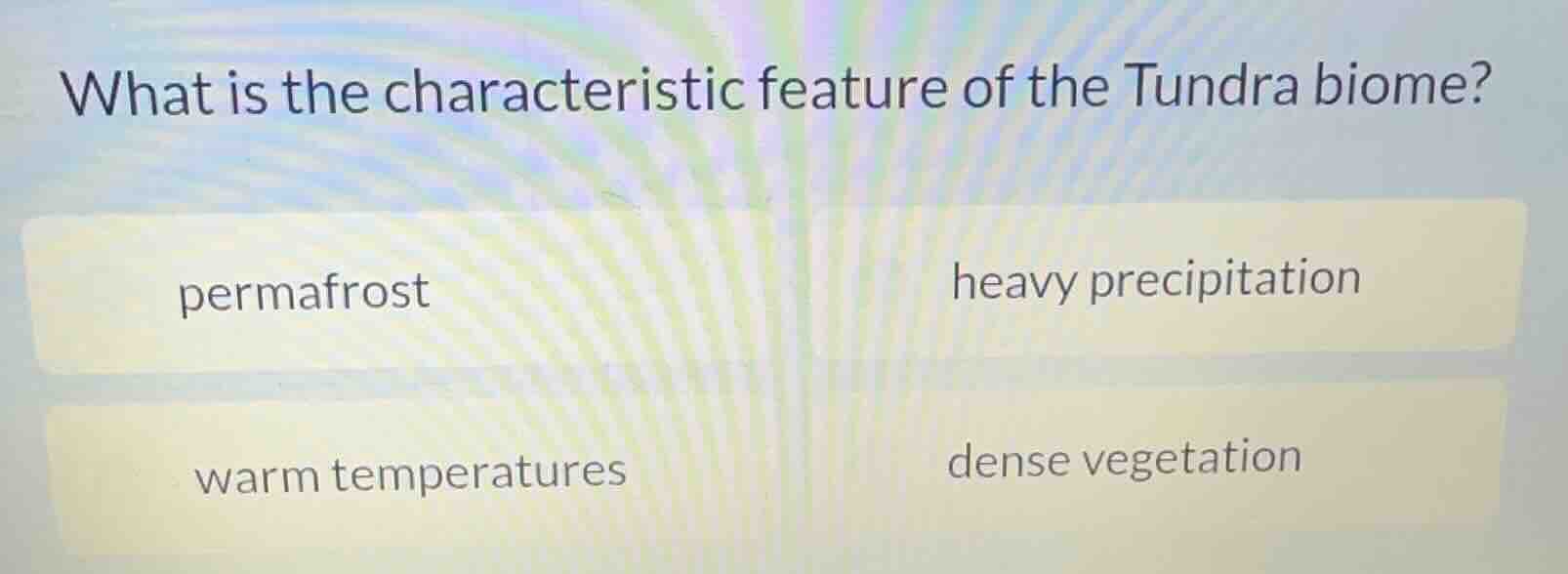what is the characteristic feature of the tundra biome? permafrost heav…