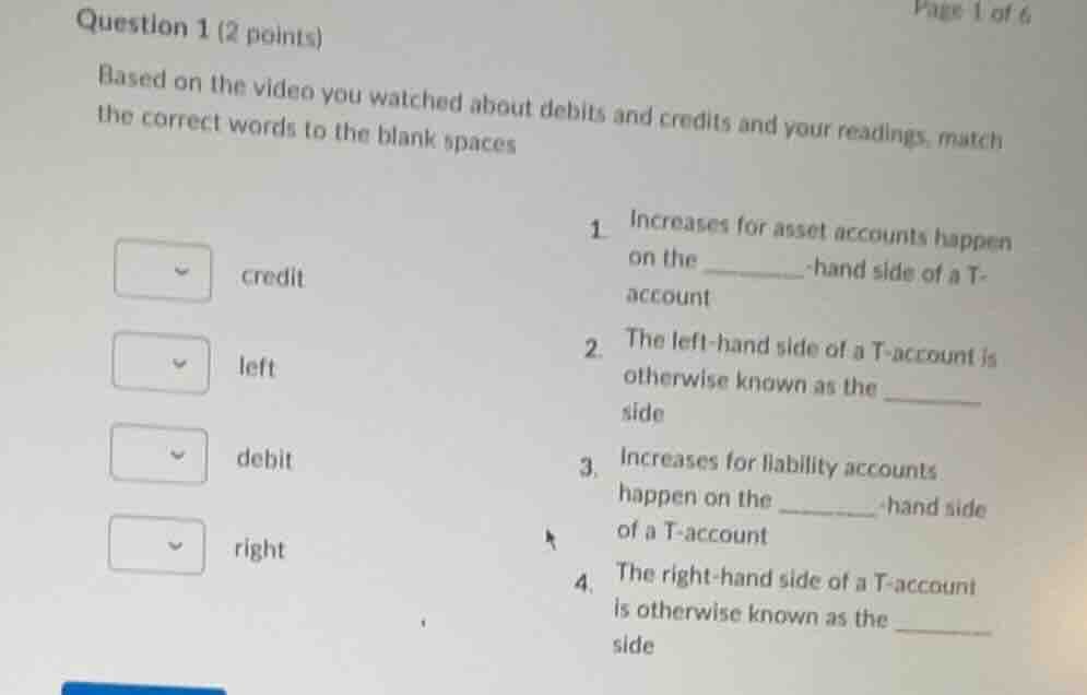 question 1 (2 points) based on the video you watched about debits and c…