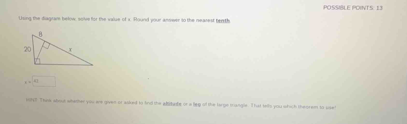 using the diagram below, solve for the value of x. round your answer to…