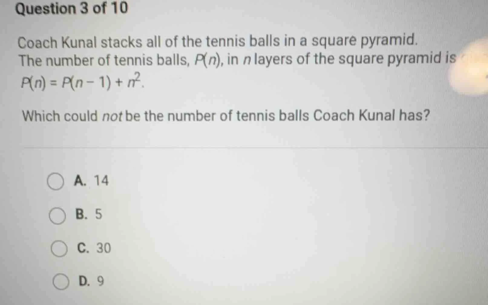 question 3 of 10 coach kunal stacks all of the tennis balls in a square…
