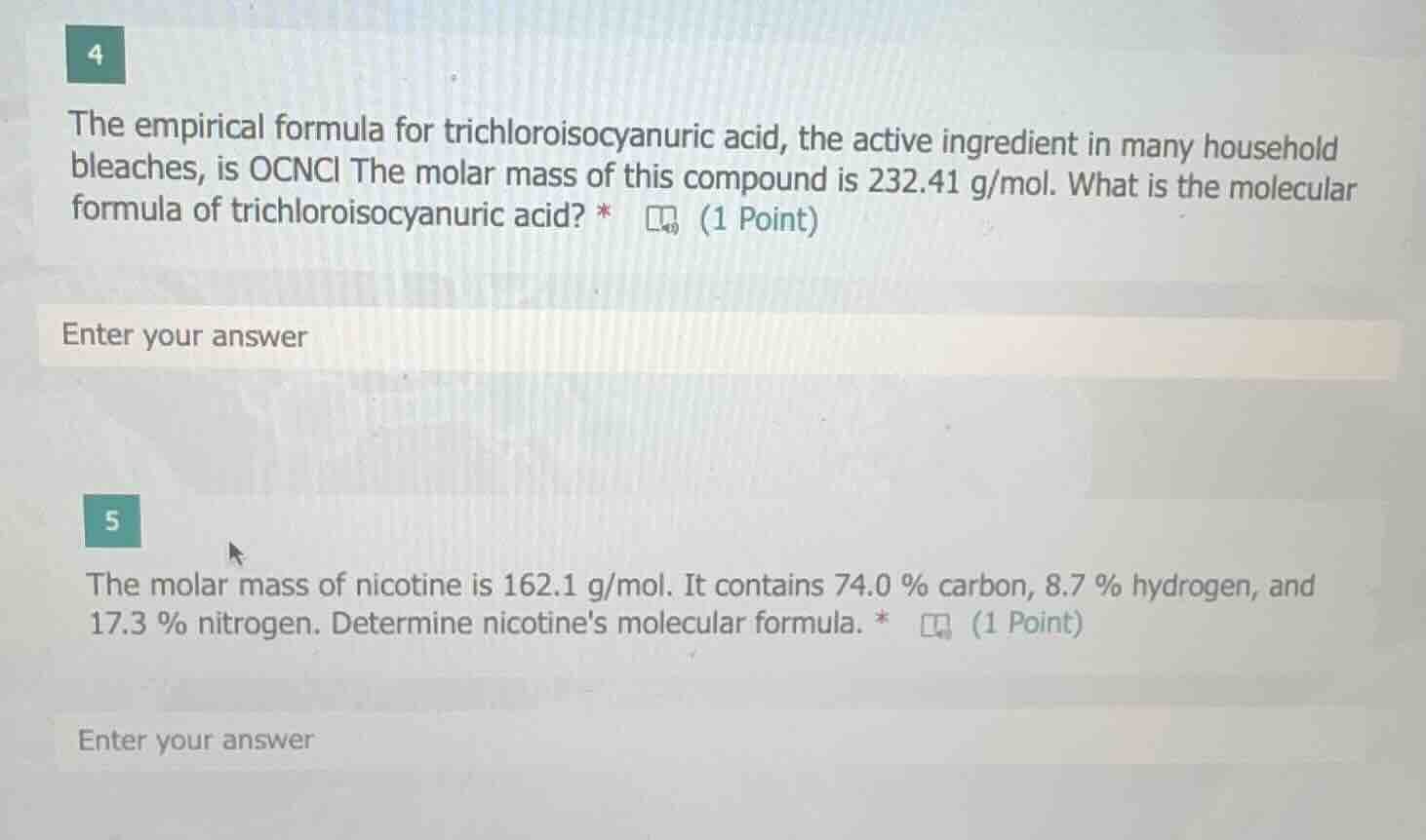 4 the empirical formula for trichloroisocyanuric acid, the active ingre…
