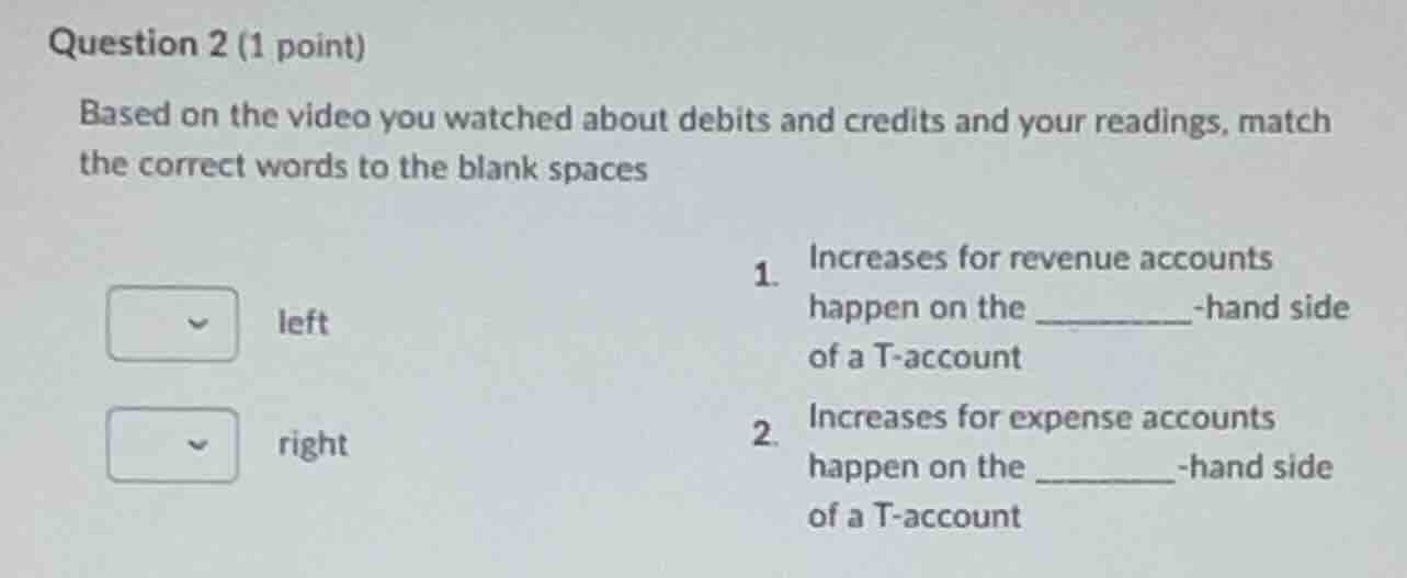 question 2 (1 point) based on the video you watched about debits and cr…
