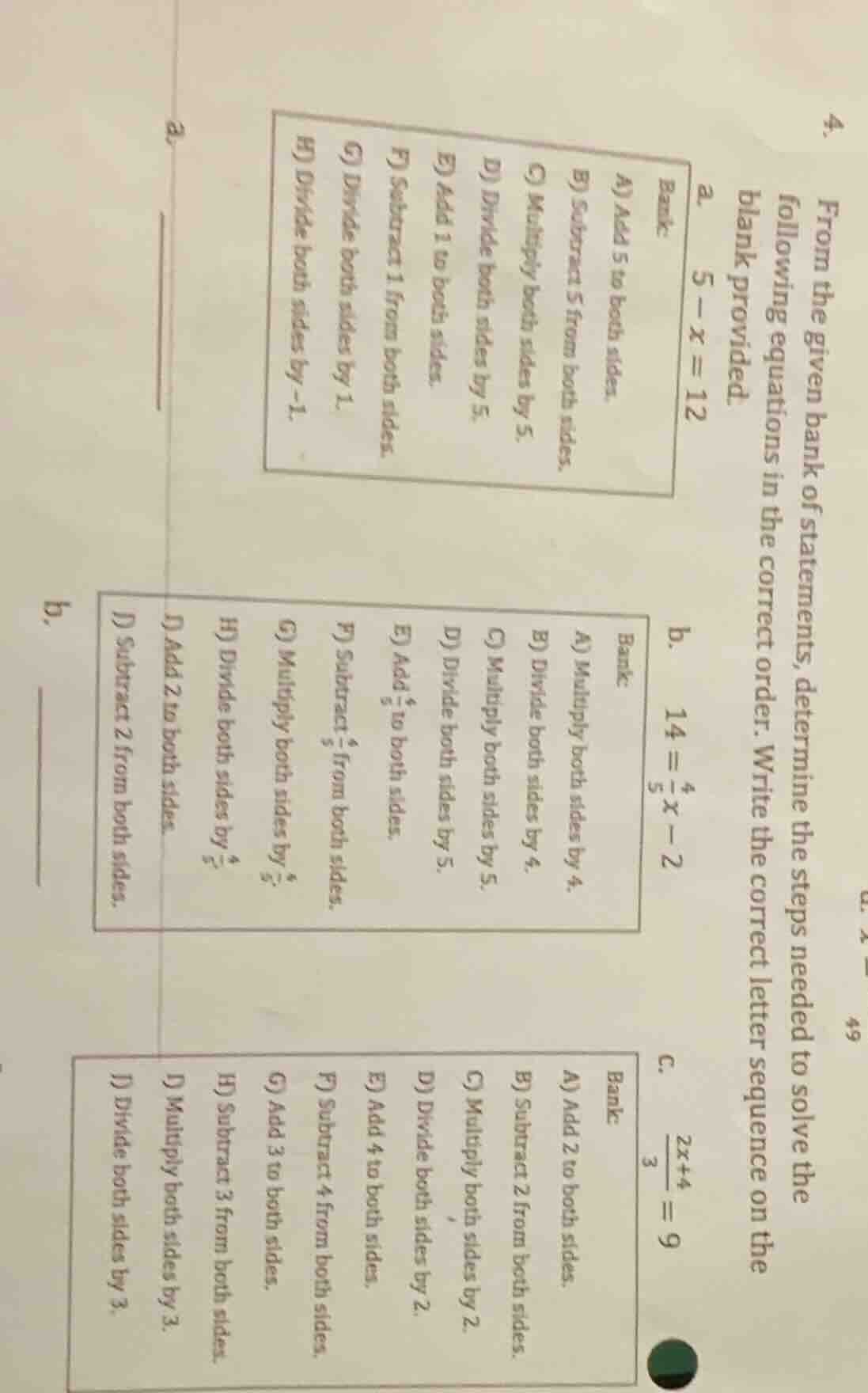 4. from the given bank of statements, determine the steps needed to sol…