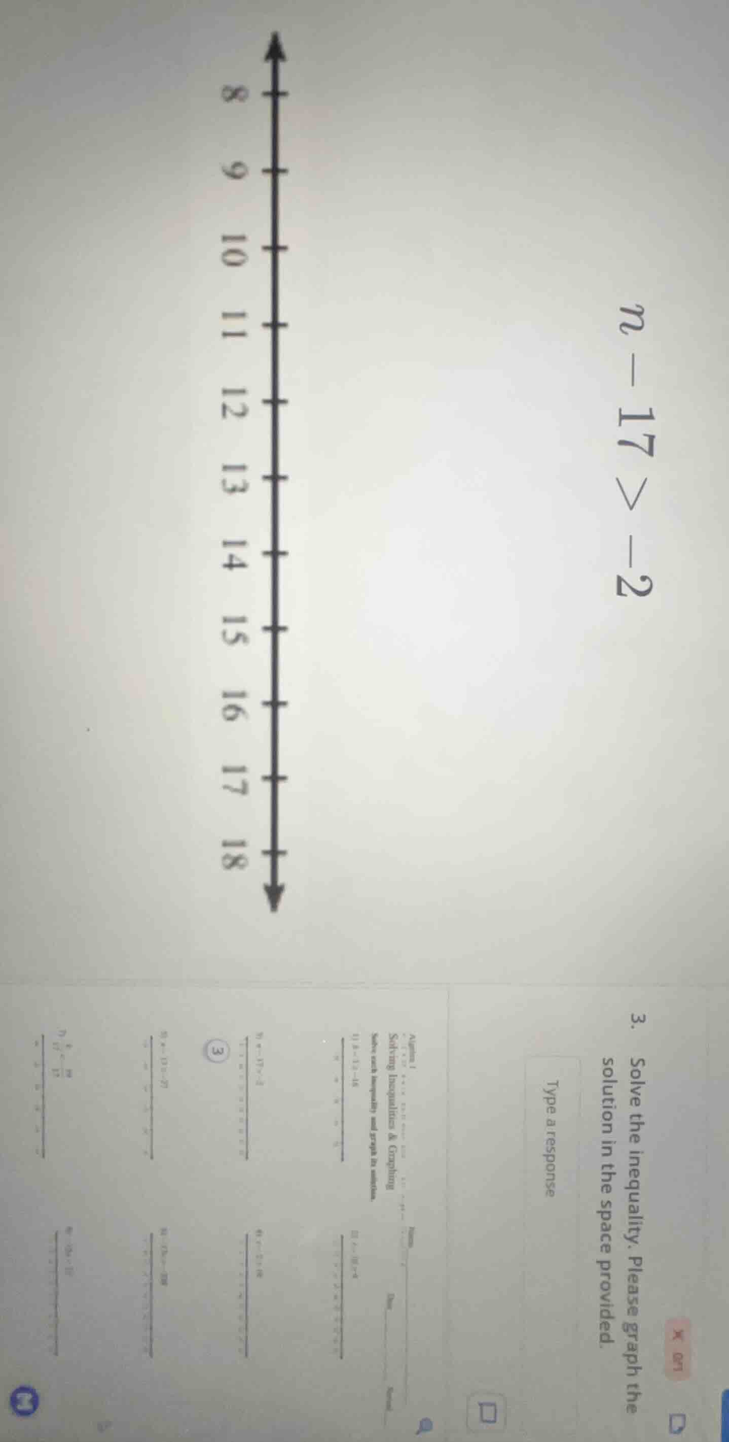 3. solve the inequality. please graph the solution in the space provide…