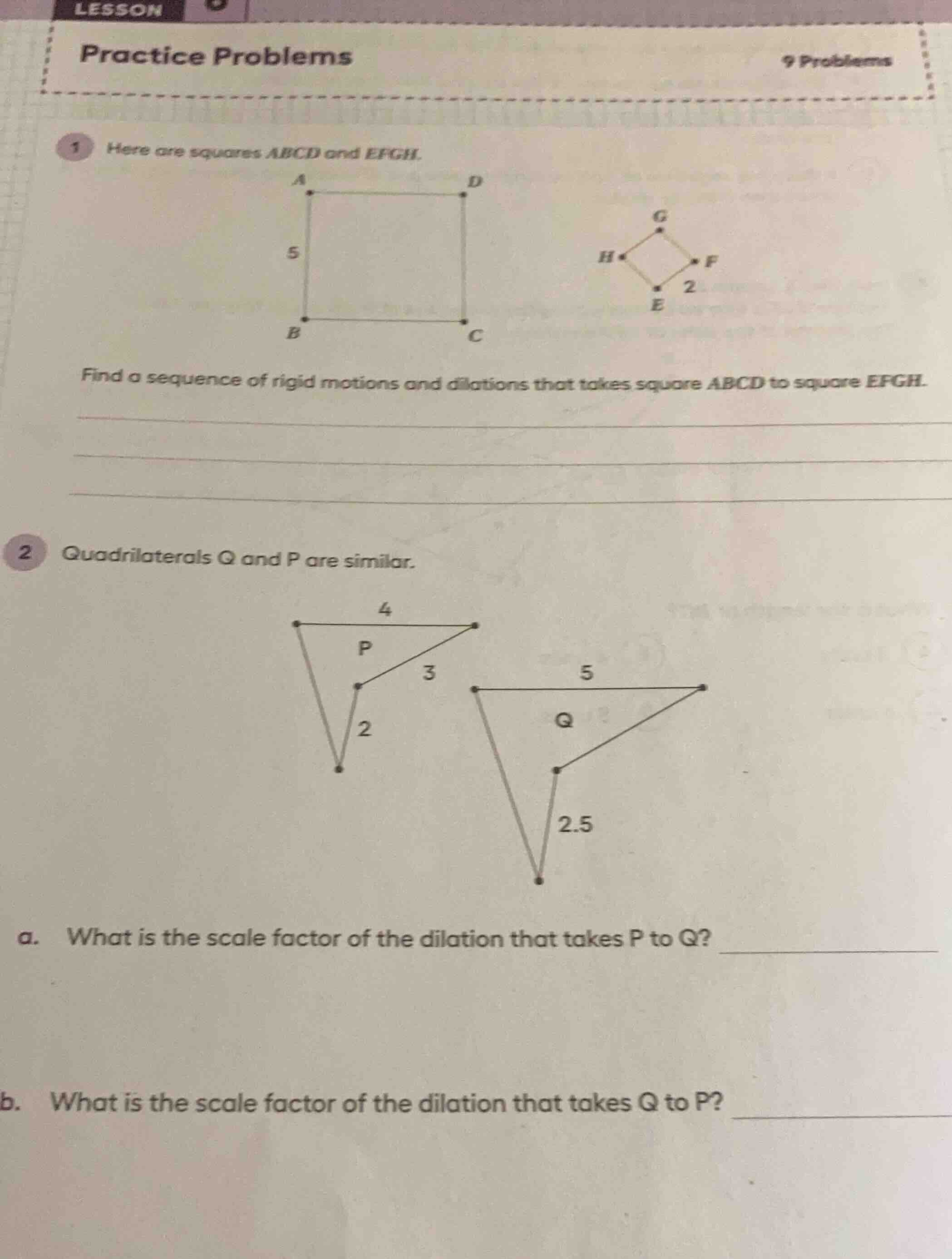 practice problems 9 problems 1 here are squares abcd and efgh. find a s…