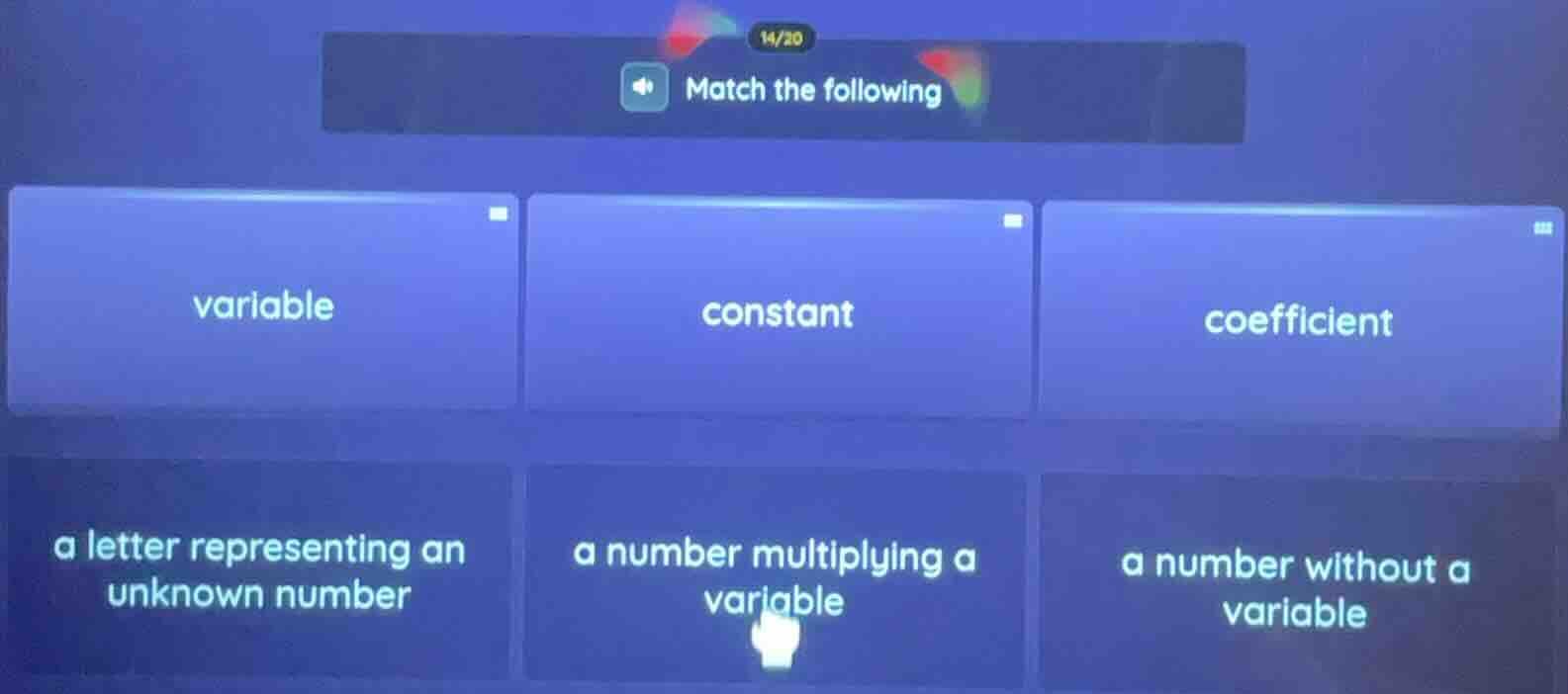 match the following variable constant coefficient a letter representing…