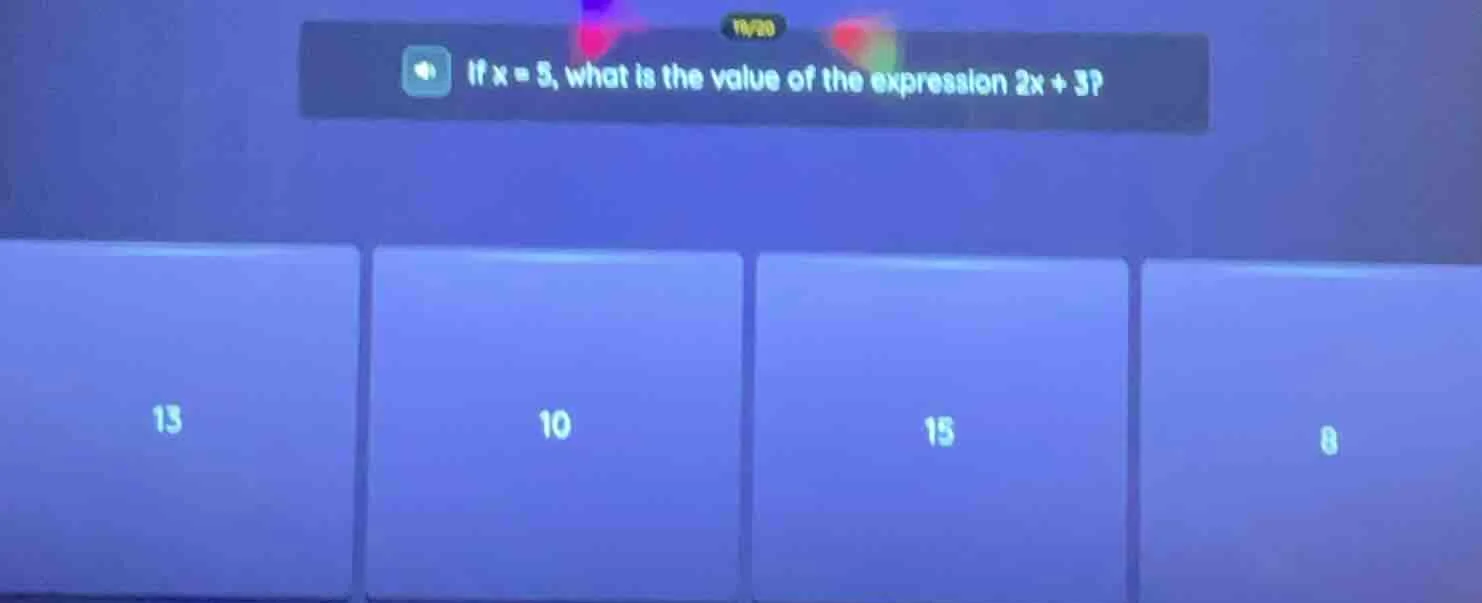 if $x = 5$, what is the value of the expression $2x + 3$? options: 13, …