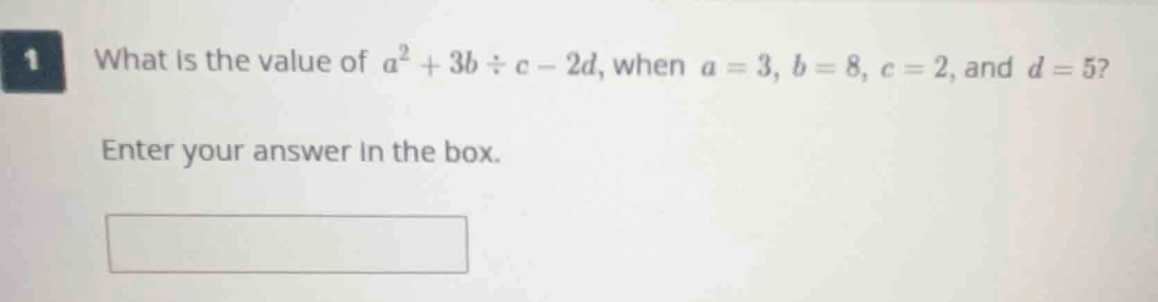what is the value of $a^2 + 3b \\div c - 2d$, when $a = 3$, $b = 8$, $c…
