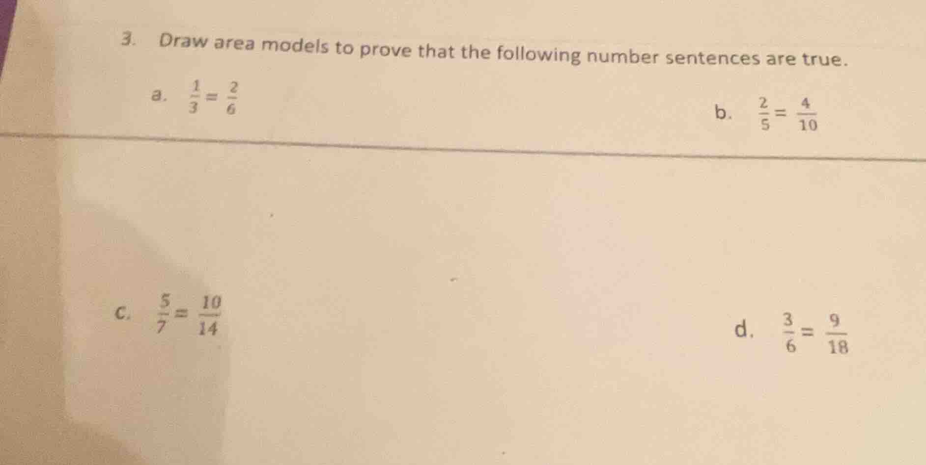 3. draw area models to prove that the following number sentences are tr…