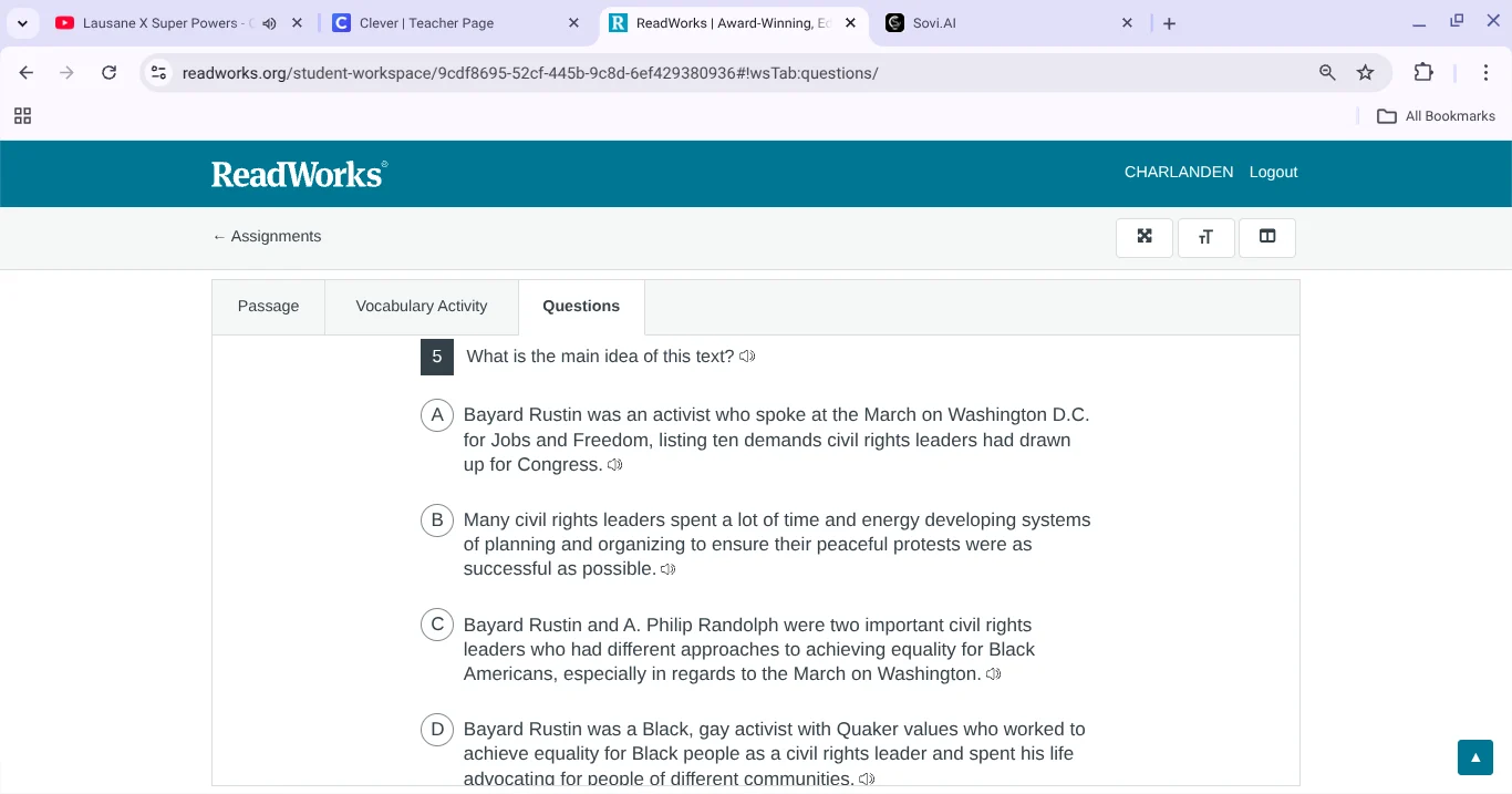 5 what is the main idea of this text? a bayard rustin was an activist w…