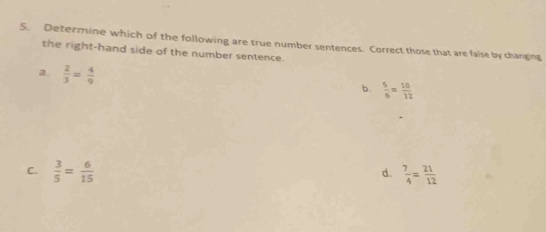 5. determine which of the following are true number sentences. correct …