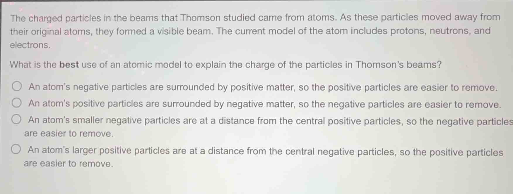 the charged particles in the beams that thomson studied came from atoms…