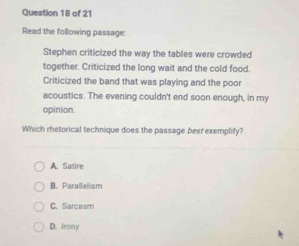 question 18 of 21 read the following passage: stephen criticized the wa…
