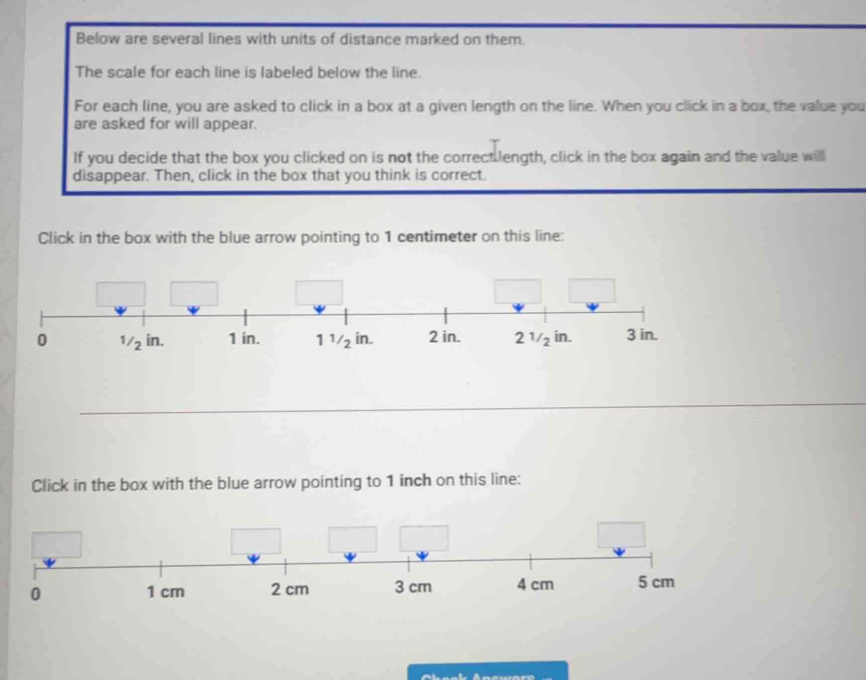below are several lines with units of distance marked on them. the scal…