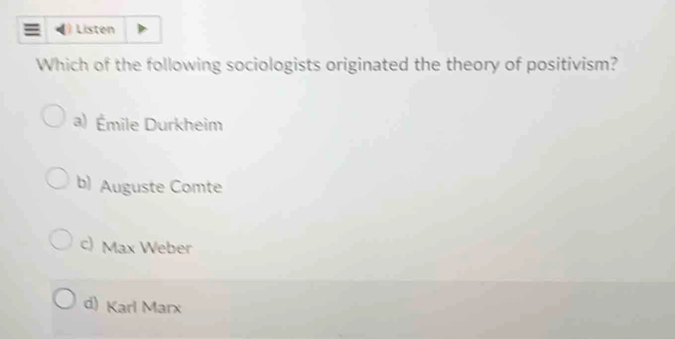 which of the following sociologists originated the theory of positivism…