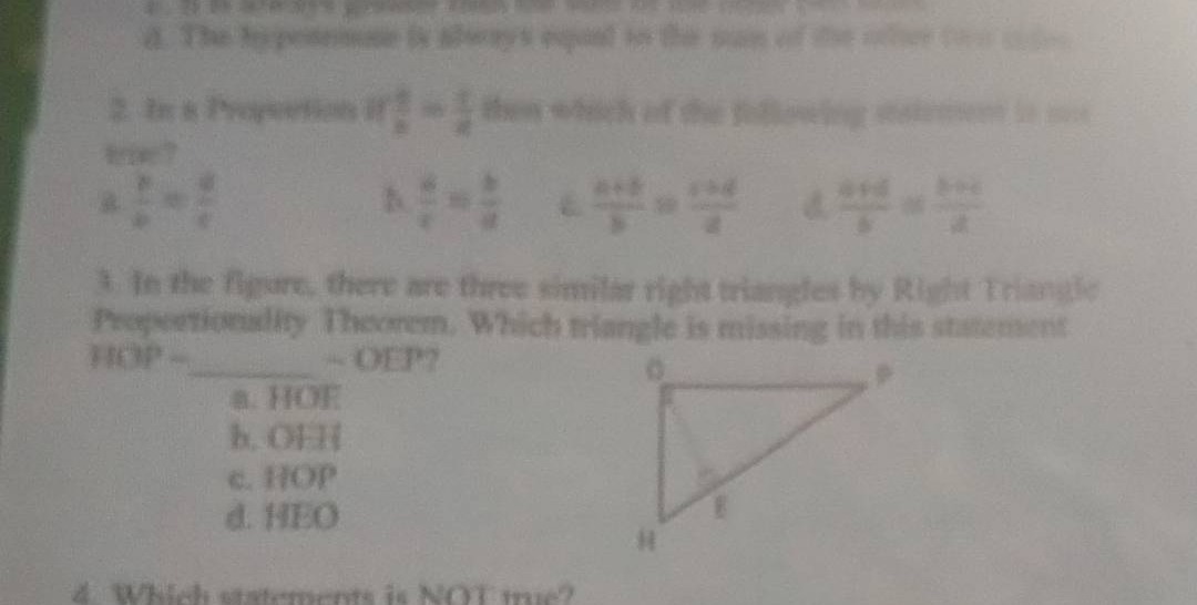 2. in a proportion if \\(\\frac{a}{b} = \\frac{c}{d}\\) then which of t…