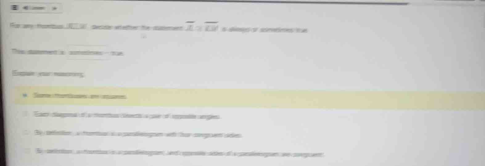for any rhombus jklm, decide whether the statement \\(\\overrightarrow{…