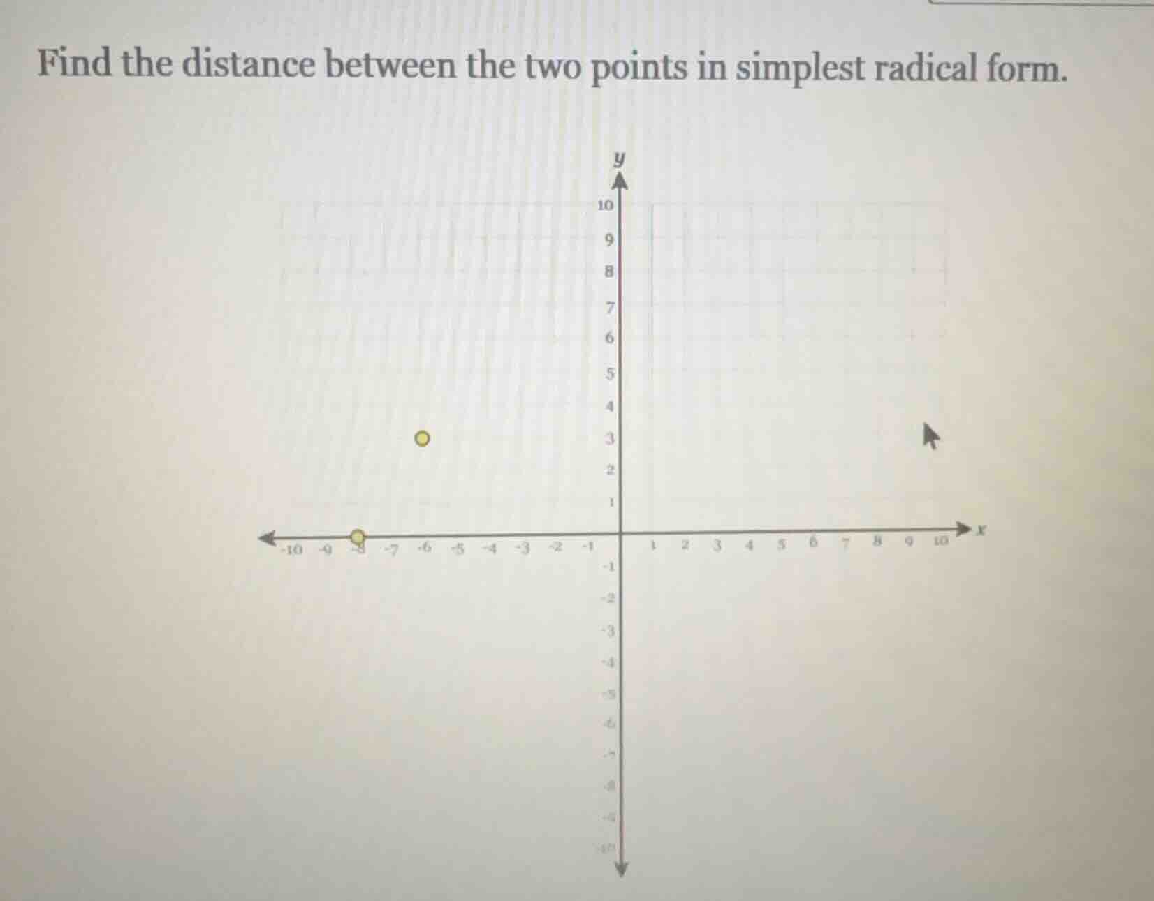 find the distance between the two points in simplest radical form.