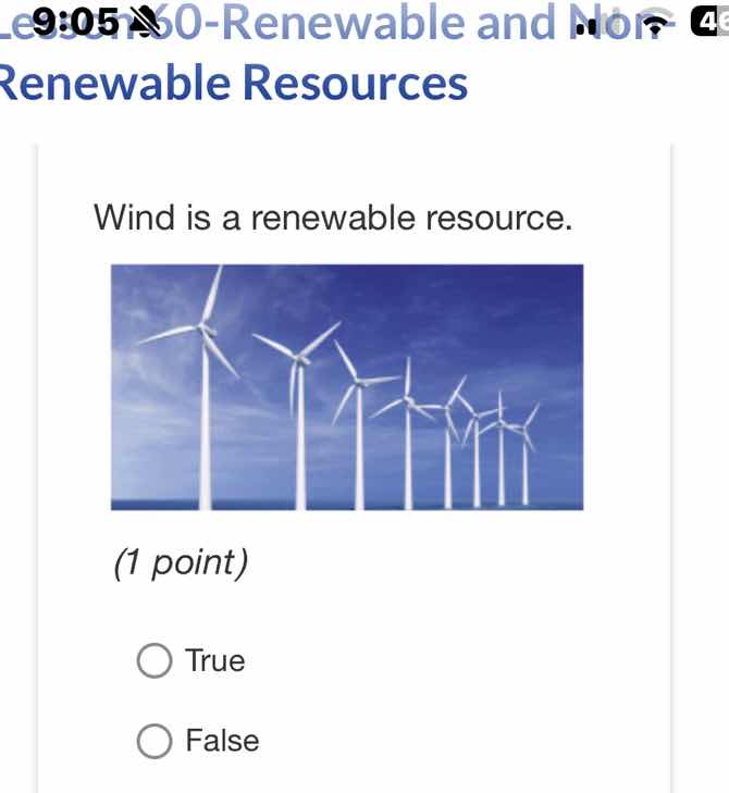 renewable resources wind is a renewable resource. (1 point) true false