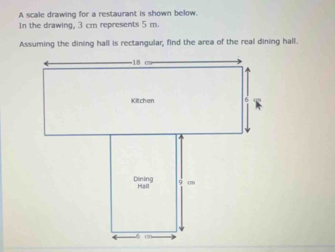 a scale drawing for a restaurant is shown below. in the drawing, 3 cm r…