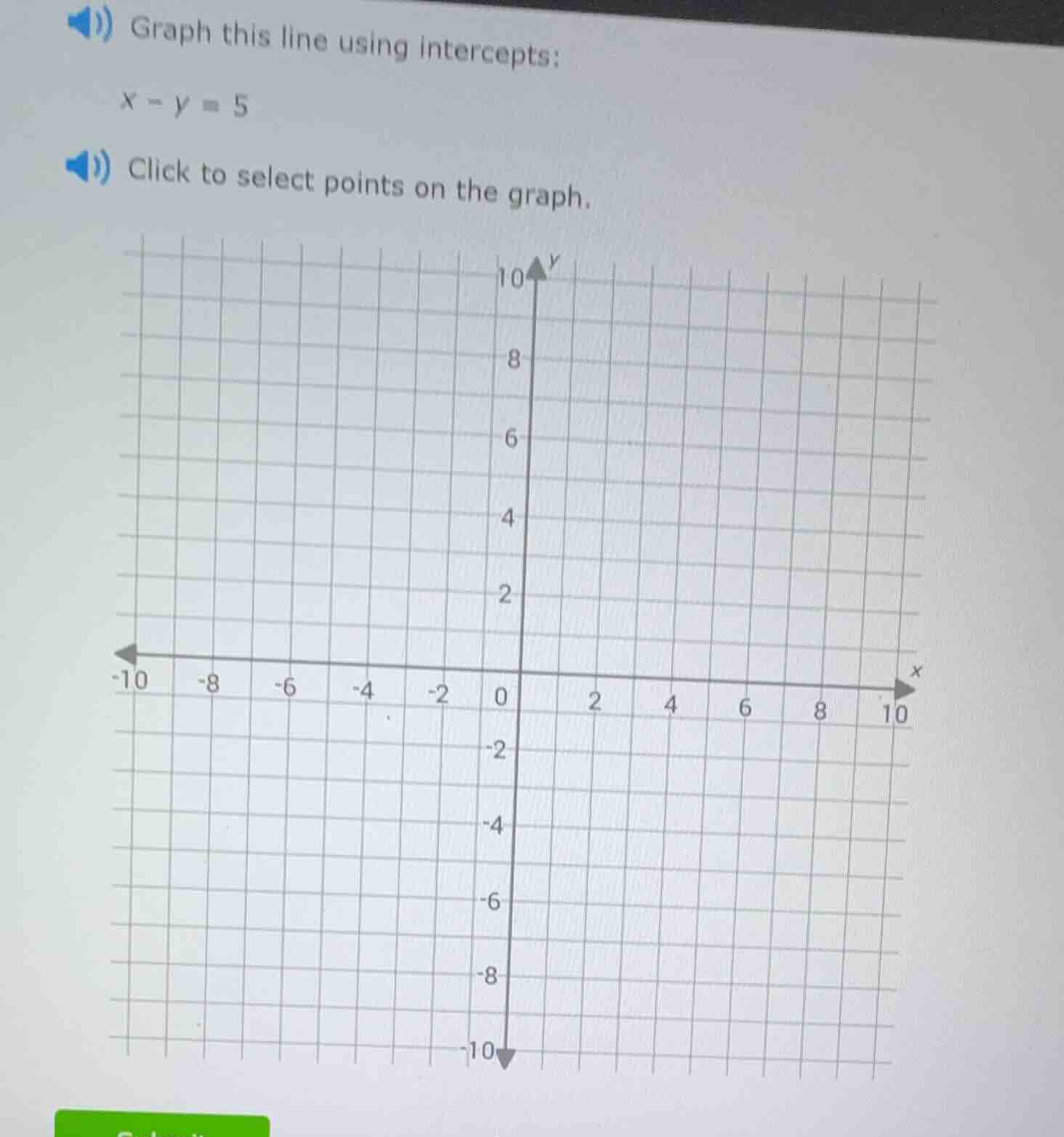 graph this line using intercepts: $x - y = 5$ click to select points on…