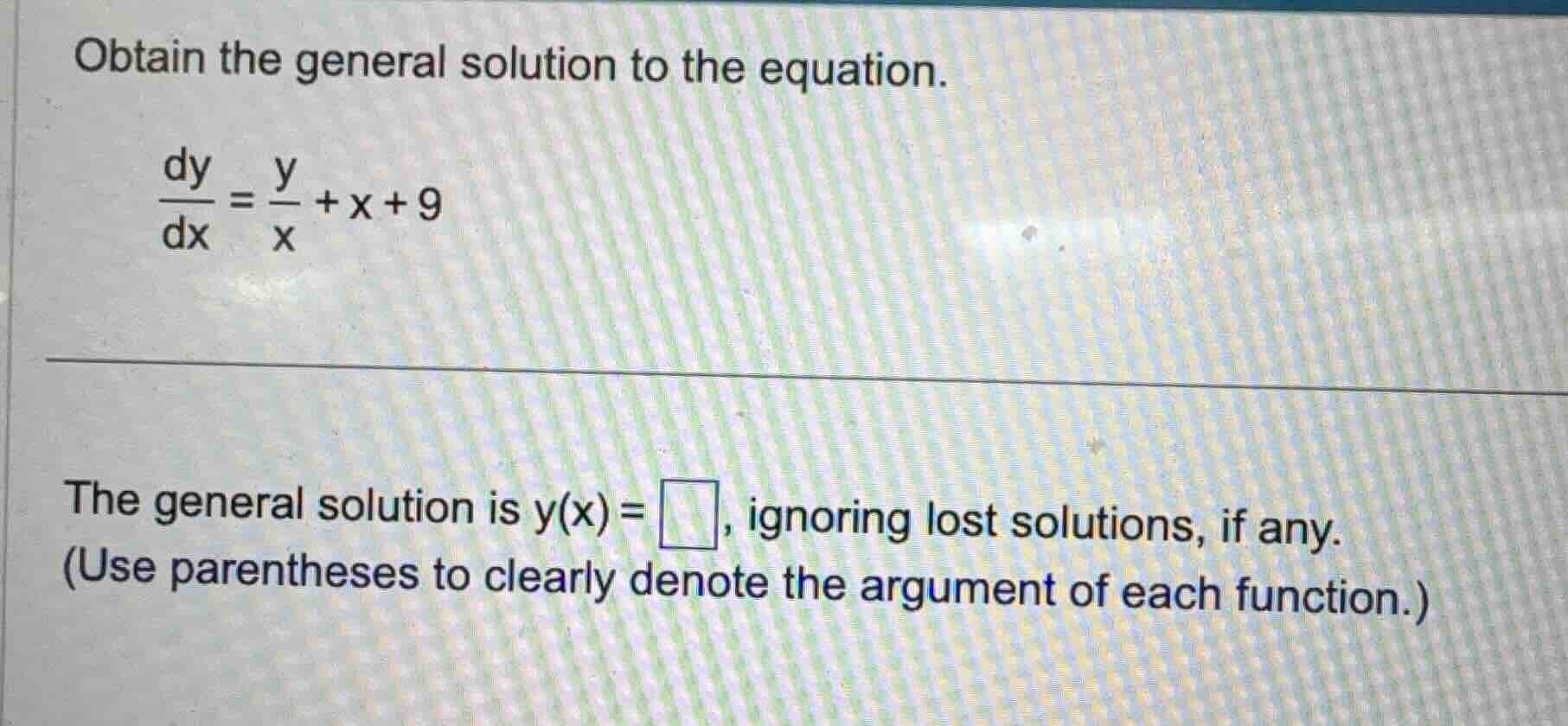 obtain the general solution to the equation.\\(\\frac{dy}{dx} = \\frac{…