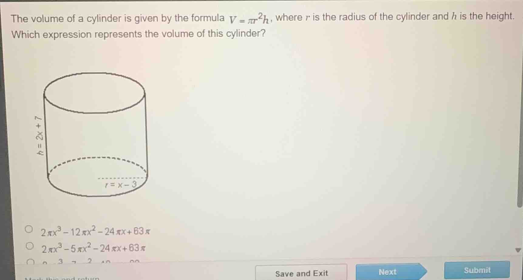 the volume of a cylinder is given by the formula $v = \\pi r^2 h$, wher…