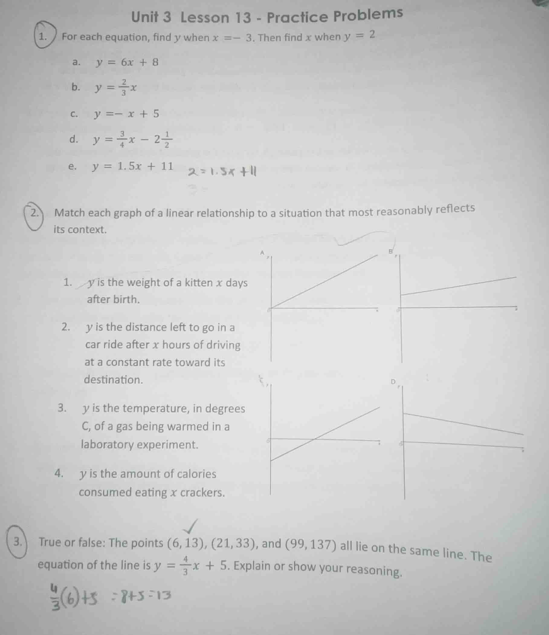 unit 3 lesson 13 - practice problems 1. for each equation, find ( y ) w…