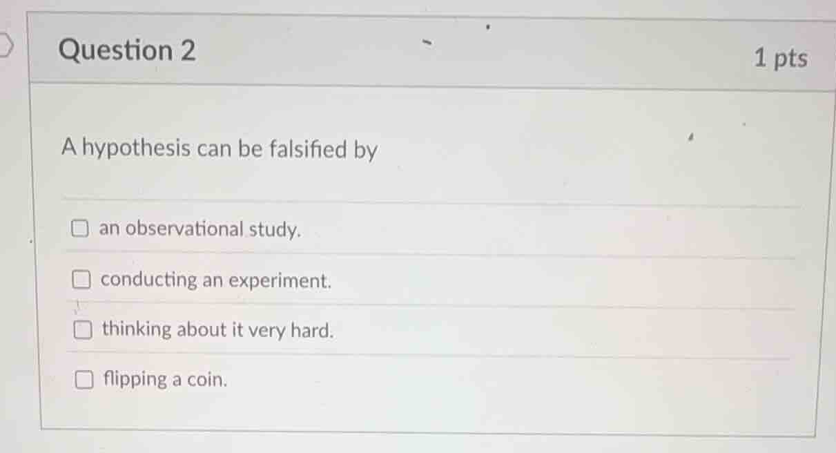 question 2 1 pts a hypothesis can be falsified by an observational stud…