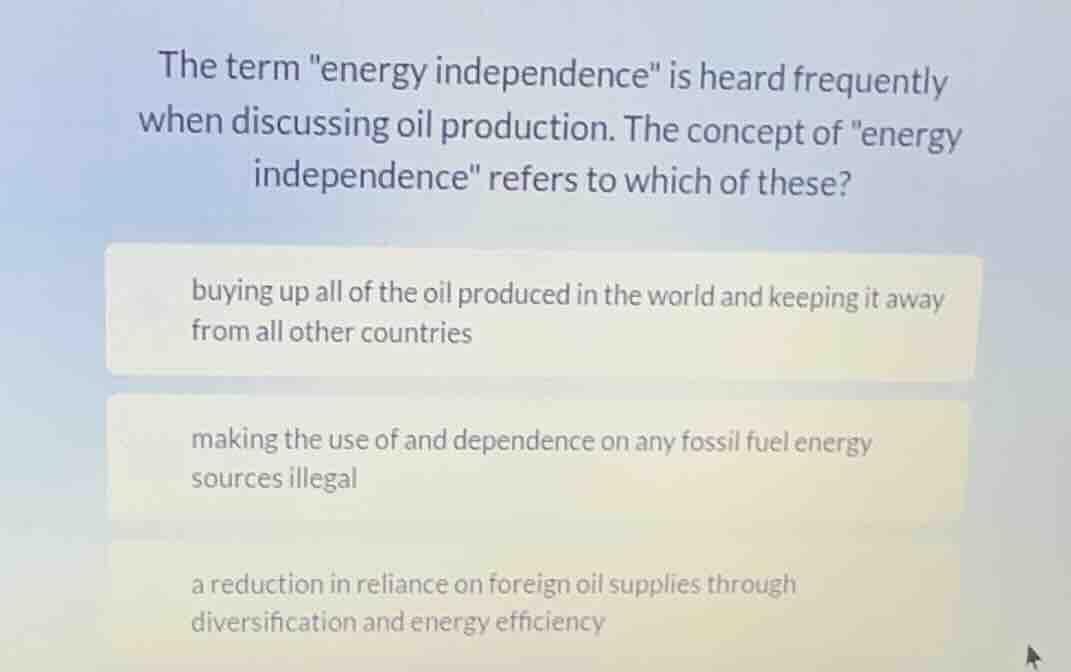 the term \energy independence\ is heard frequently when discussing oil …