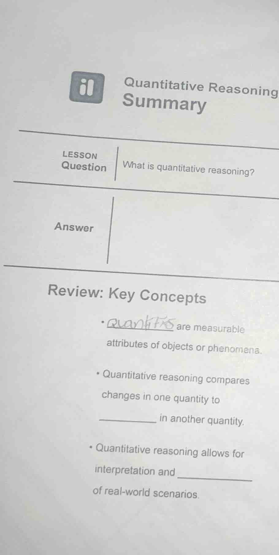 quantitative reasoning summary lesson question what is quantitative rea…