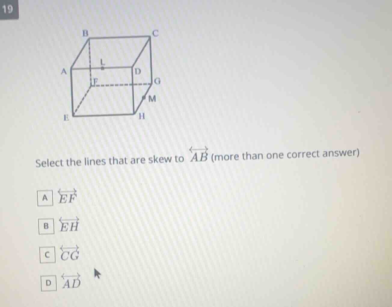 select the lines that are skew to \\(\\overleftrightarrow{ab}\\) (more …