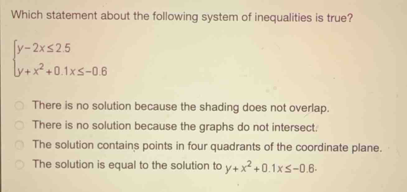 which statement about the following system of inequalities is true?\\be…