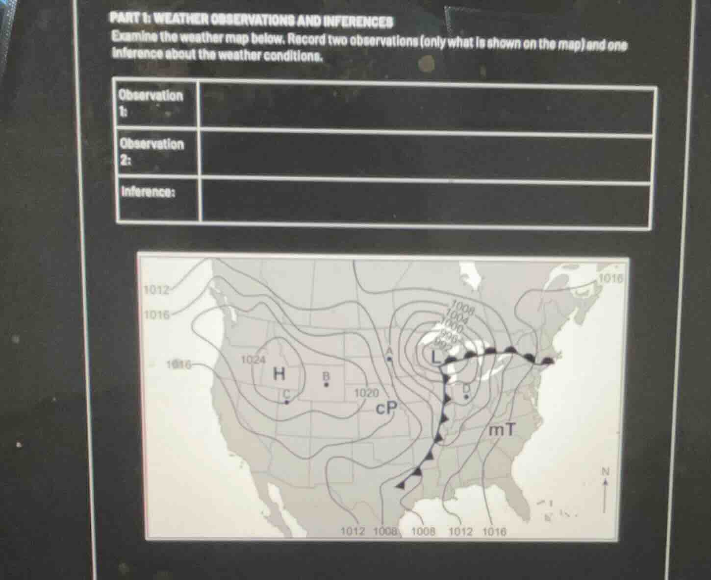 part 1: weather observations and inferences examine the weather map bel…