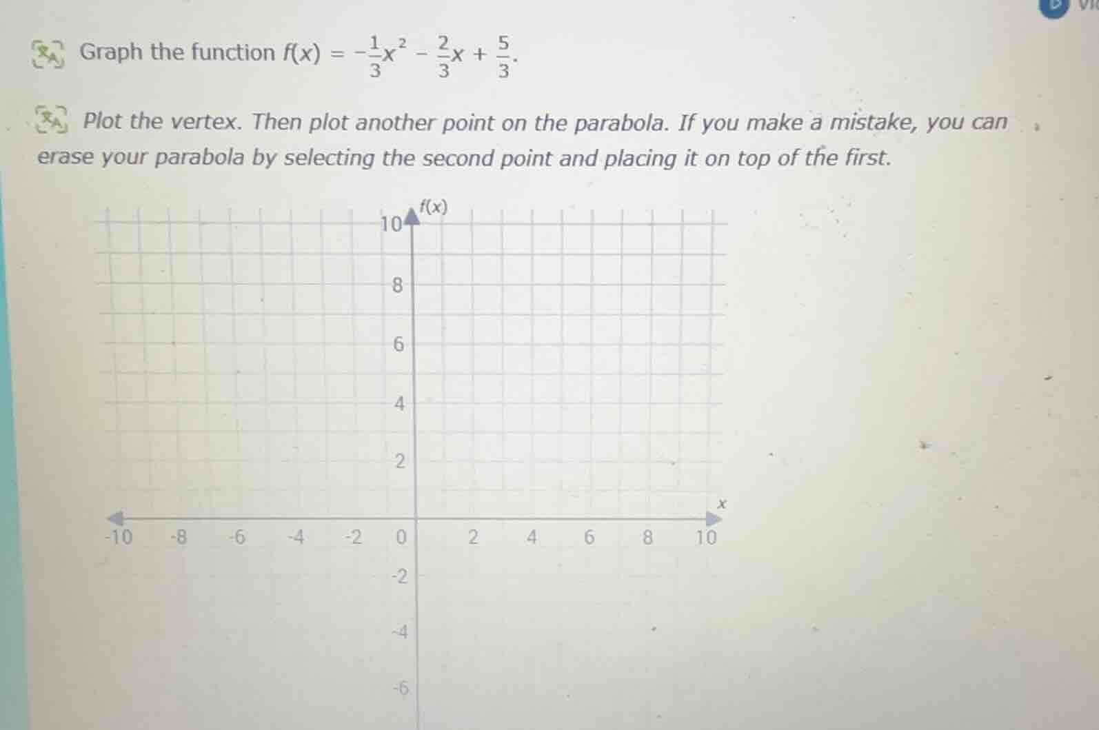 graph the function ( f(x) = -\frac{1}{3}x^2 - \frac{2}{3}x + \frac{5}{3…
