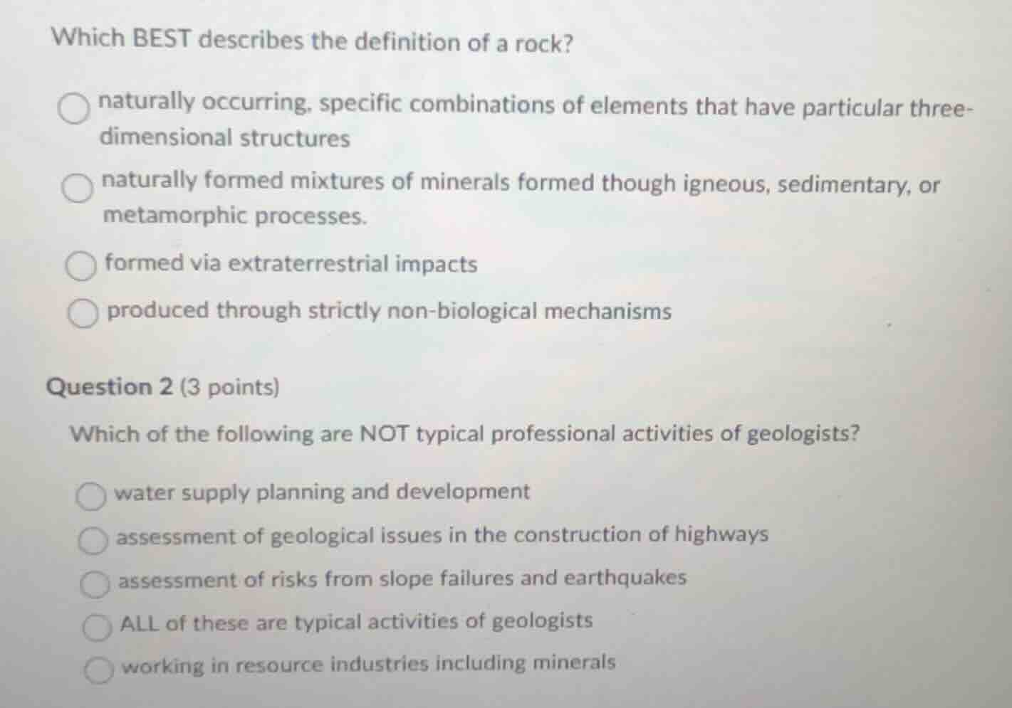 which best describes the definition of a rock? naturally occurring, spe…